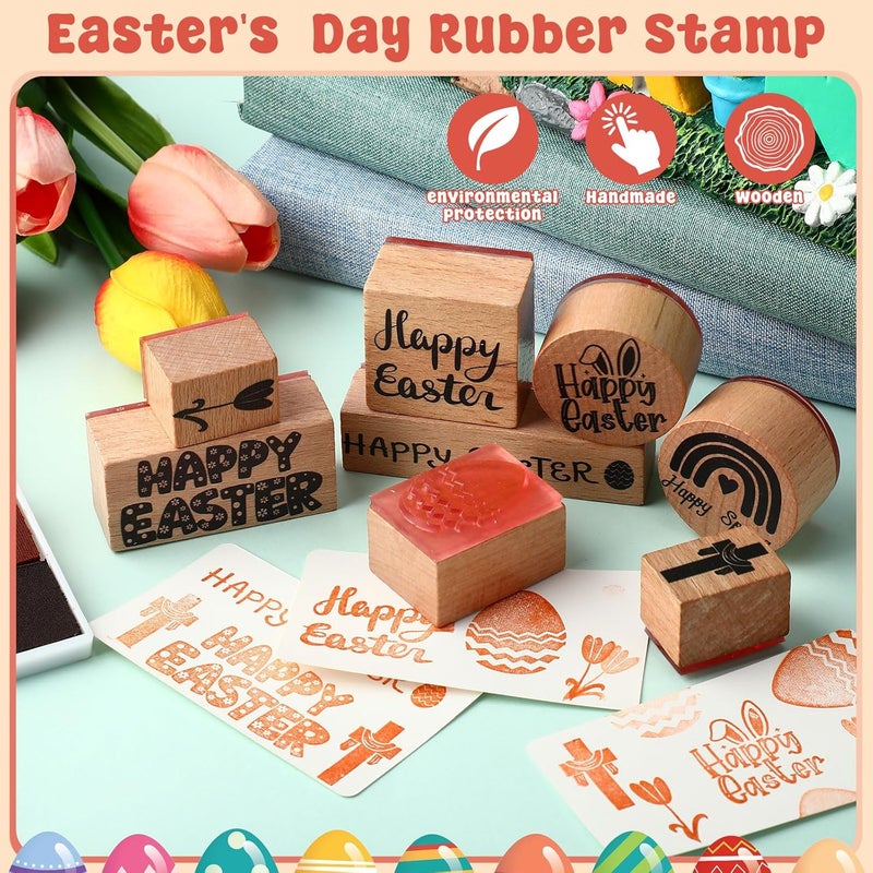 Supervitae 8 Pcs Easter Day Rubber Stamp Set Wooden Rubber Stamps Vintage Wooden Rubber Art Stamps for Crafting and DIY Scrapbooking Card Making Hand Book - Image 4